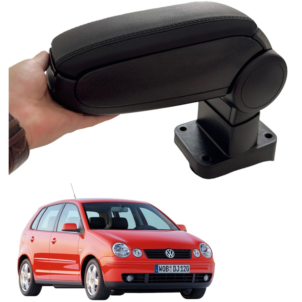 สําหรับ VW POLO IV 9N 2001-2005 Hatchback/Sedan - 90° กล่องที่วางแขนหนังสีดําแบบไม่มีการเจาะแบบหมุนไ