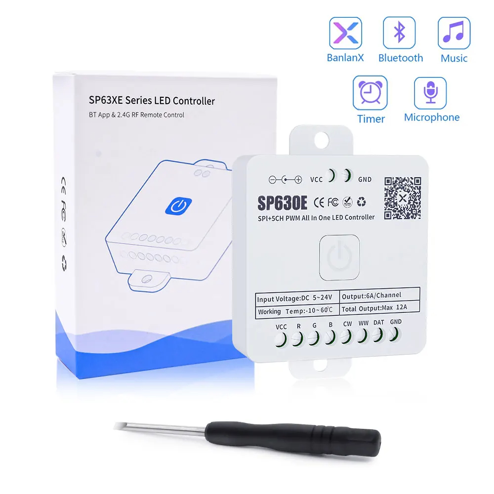 SP630E LED Strip Light Controller SPI 5CH PWM พิกเซลสําหรับ WS2812B 5050 เพลง DC5-24V