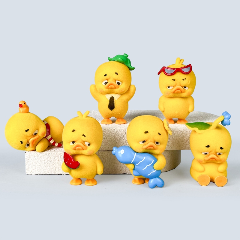 6 ชิ้น/เซ็ต UpsetDuck เซอร์ไพรส์ลึกลับหยุดเป็ดเกลียว Kawaii PVC รุ่นหุ่นอินเทรนด์เกลียวเป็ดของขวัญวันเกิดสะสม