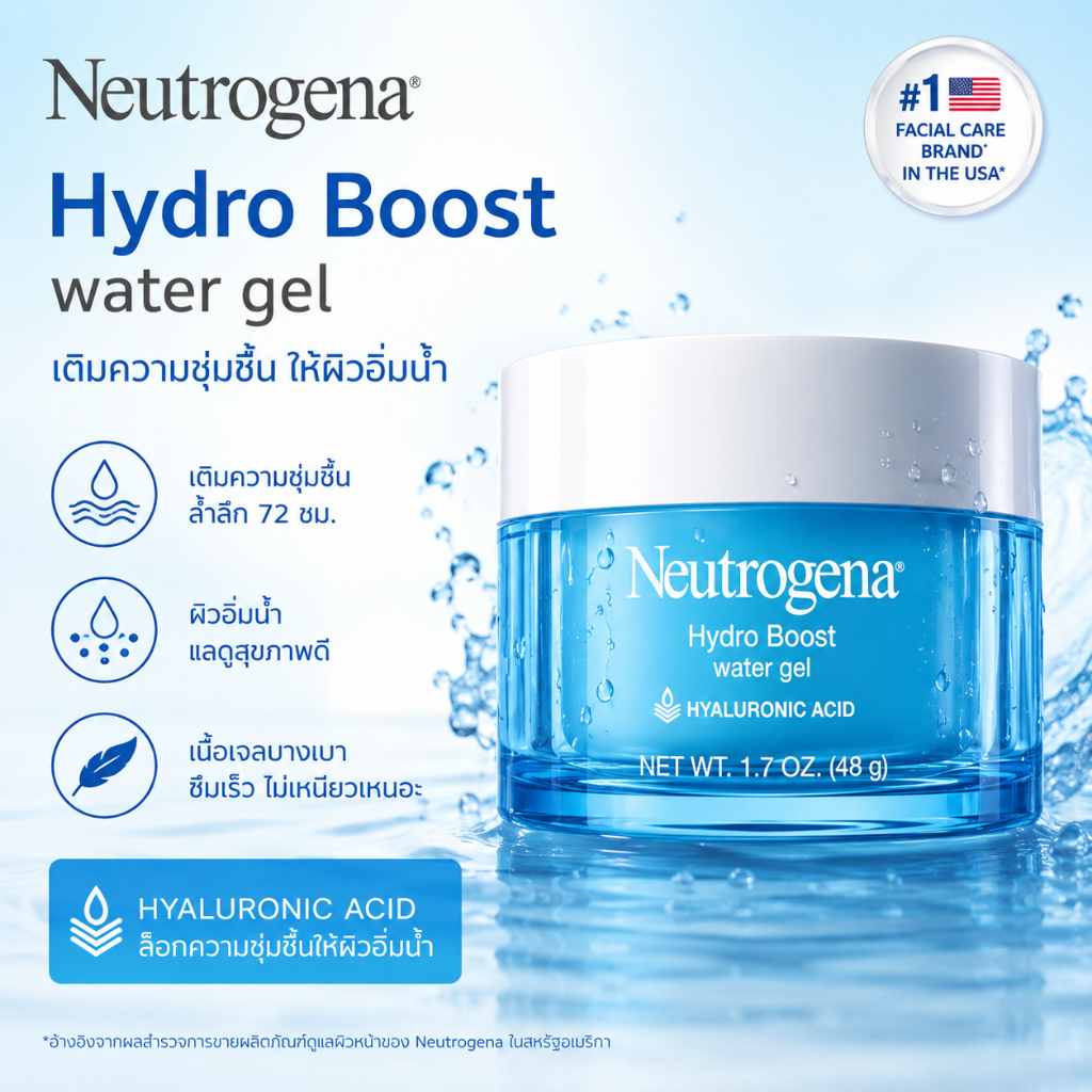 ส่งทันที Neutrogena Hydro Boost Water Gel with Hyaluronic Acid สําหรับผิวแห้ง 48g มอยเจอร์ไรเซอร์สําหรับผิวแห้ง