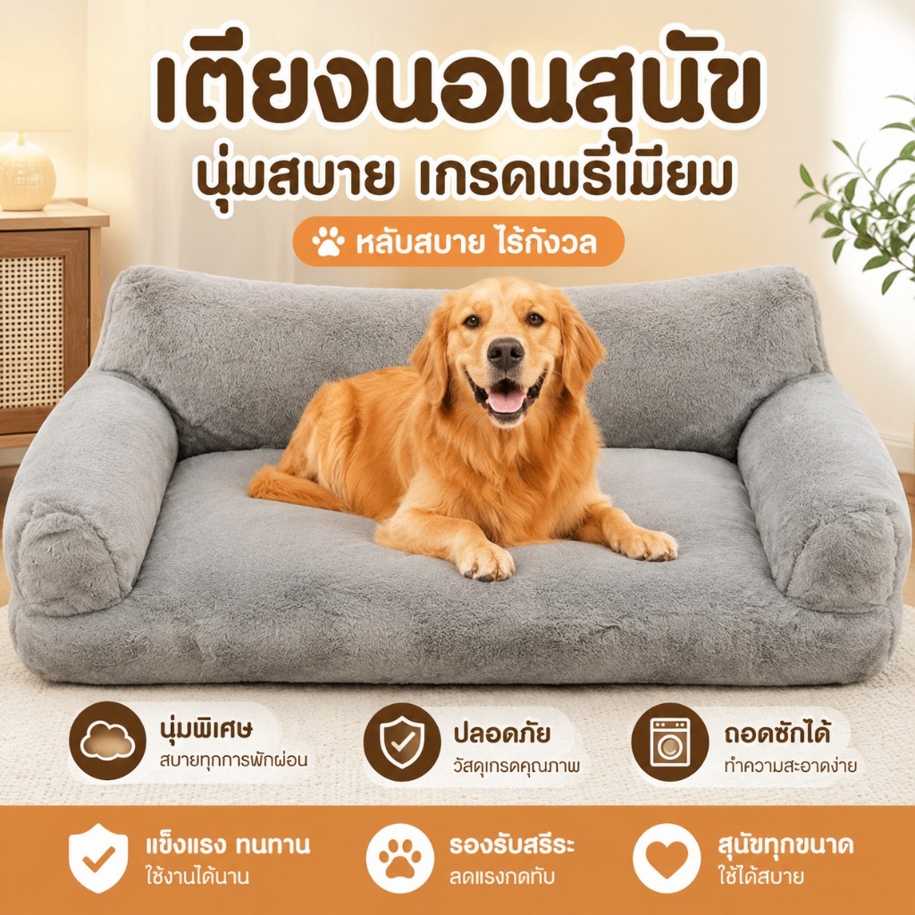 เตียงโซฟาสำหรับสุนัข เตียงขนหนานุ่มรองรับกระดูก ป้องกันลื่น ซักได้ ลดความวิตกกังวล สำหรับสุนัขขนาดใหญ่และสัตว์เลี้ยงหลายตัว