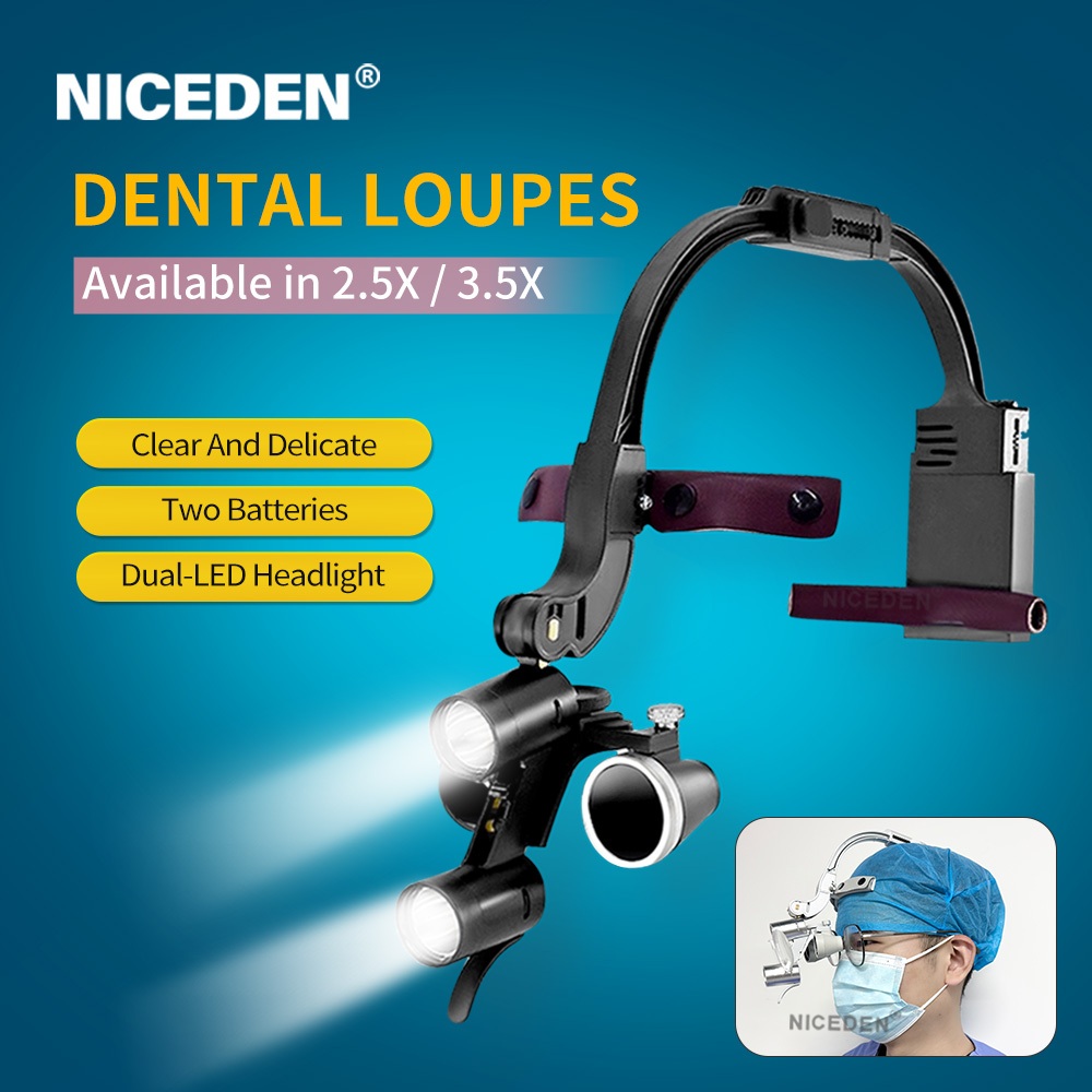 NICEDEN ไฟหน้าผ่าตัด, ทันตกรรม Implant LED แว่นขยายทันตกรรม, กล้องส่องทางไกล Loupe 2.5x 3.5x