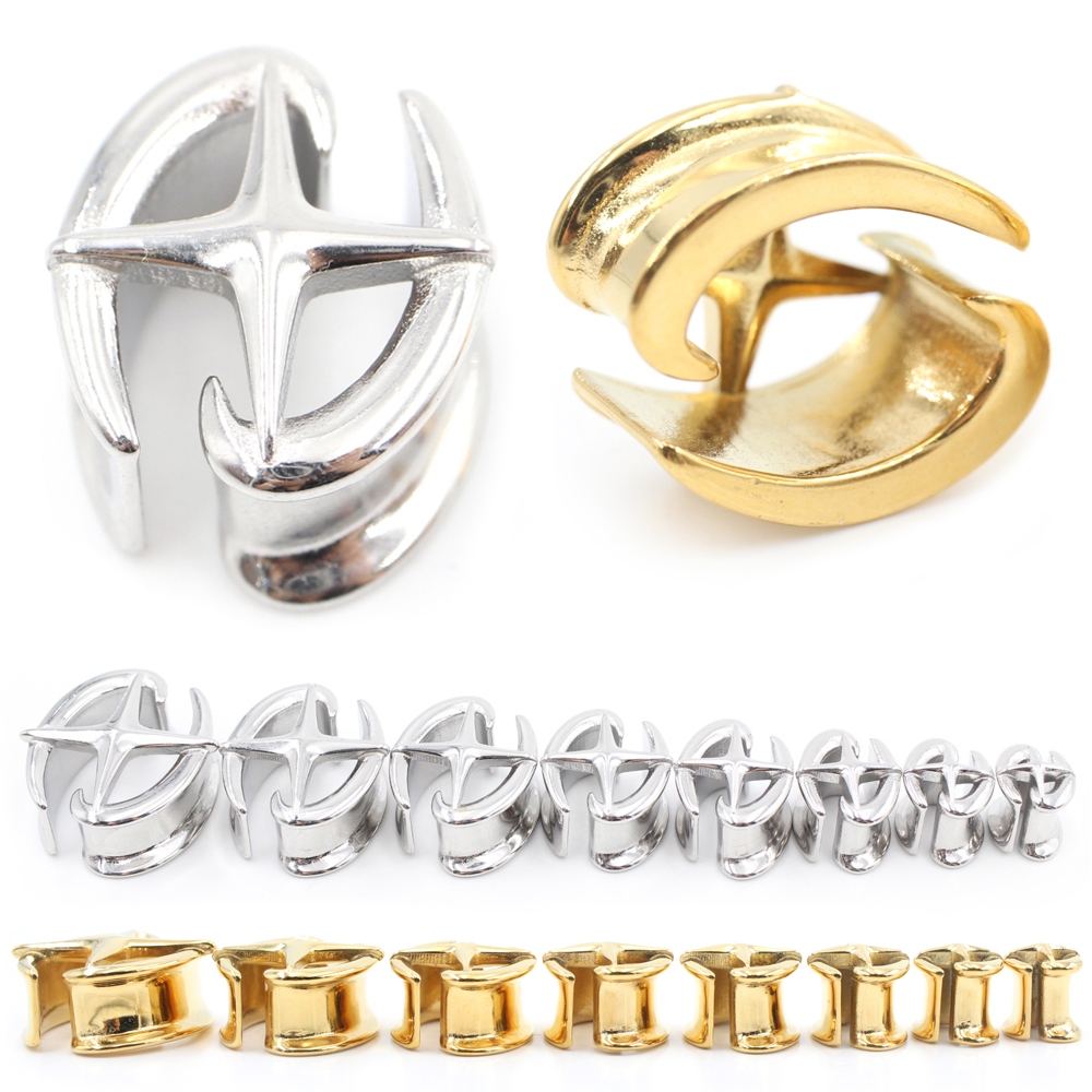 Alisouy 1 ชิ้น 6 มม.-25 มม.รูปไข่ Cross Star สแตนเลสหูปลั๊กอุโมงค์ Expander Gauges อานต่างหูเจาะเครื่องประดับ