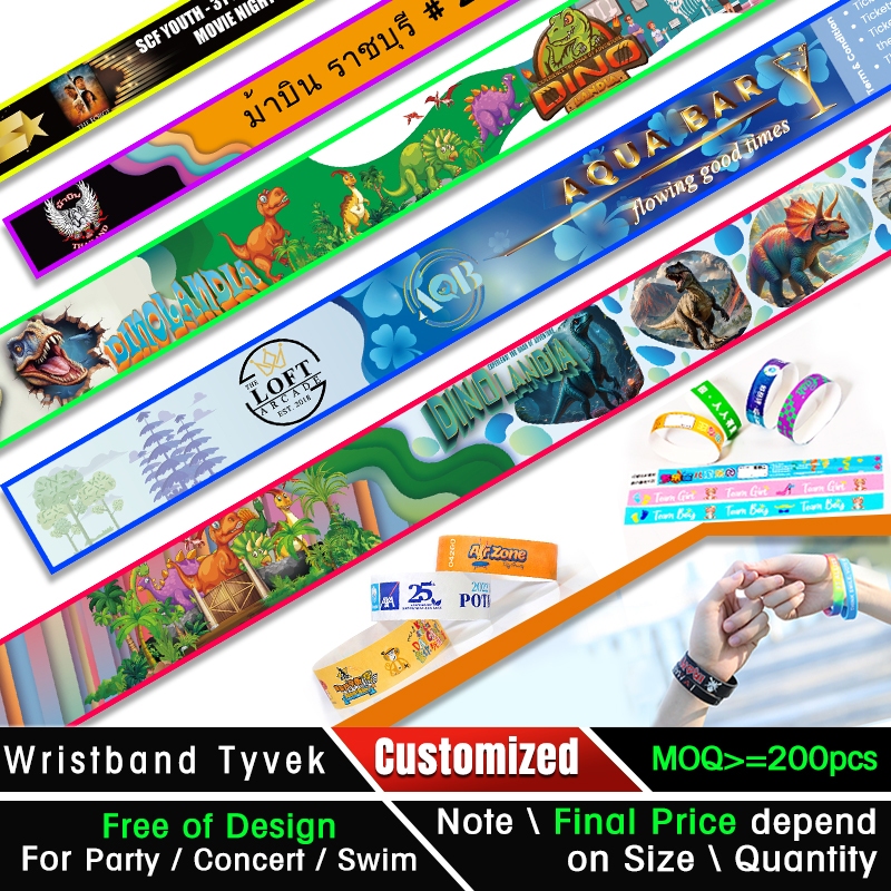 สายรัดข้อมือกระดาษ ริสแบนด์ wristband sticker กระดาษ กันน้ำ ฉีกไม่ขาด กระดาษหนาคุณภาพดีมาก สายรัดข้อมือ  ขนาด สติ๊กเกอร์