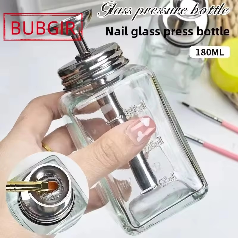 พร้อมส่ง ขวดปั๊มแก้ว DM 180ml หัวกดสแตนเลส สำหรับน้ำยาล้างเล็บ แอลกอฮอล์ น้ำยาล้างพู่กัน ขวดแบ่งใส่ของเหลว