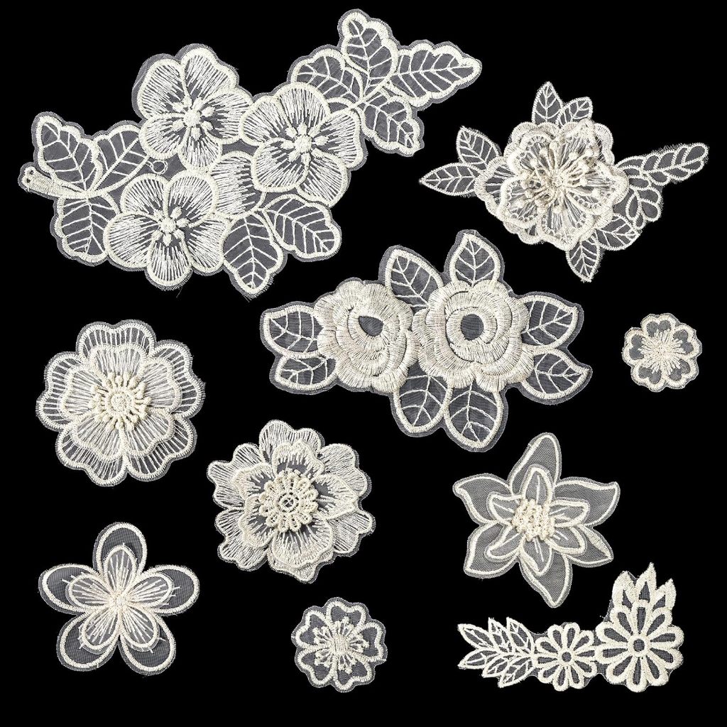 10ชิ้นผสมดอกไม้สีขาวตาข่ายเย็บปักถักร้อยแพทช์,Tulleดอกไม้ลูกไม้แพทช์สําหรับเสื้อผ้าซ่อมกิ๊บDIYตกแต่ง