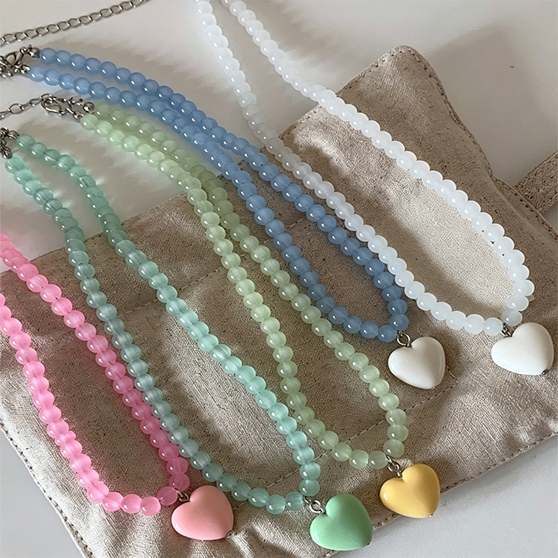 สร้อยคอจี้หัวใจ Dopamine สี Candy Sweet Cool Y2K โซ่กระดูกไหปลาร้าสําหรับผู้หญิง Jewellery