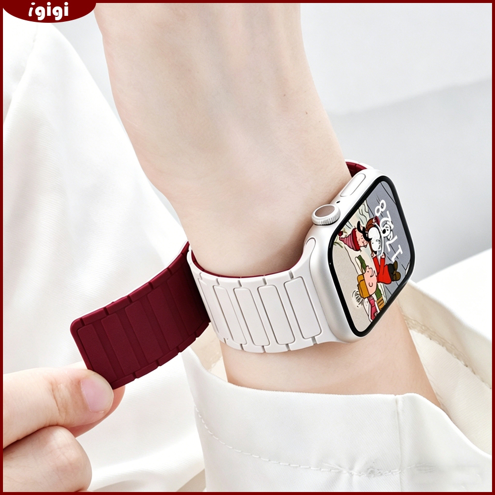 สายซิลิโคนแม่เหล็กกลับด้าน 2 สีสำหรับ Apple Watch 46mm 49mm 45mm 44mm 42mm 41mm 40mm 38mm Series 1-11 SE Ultra – กันเหงื่อ ระบายอากาศ
