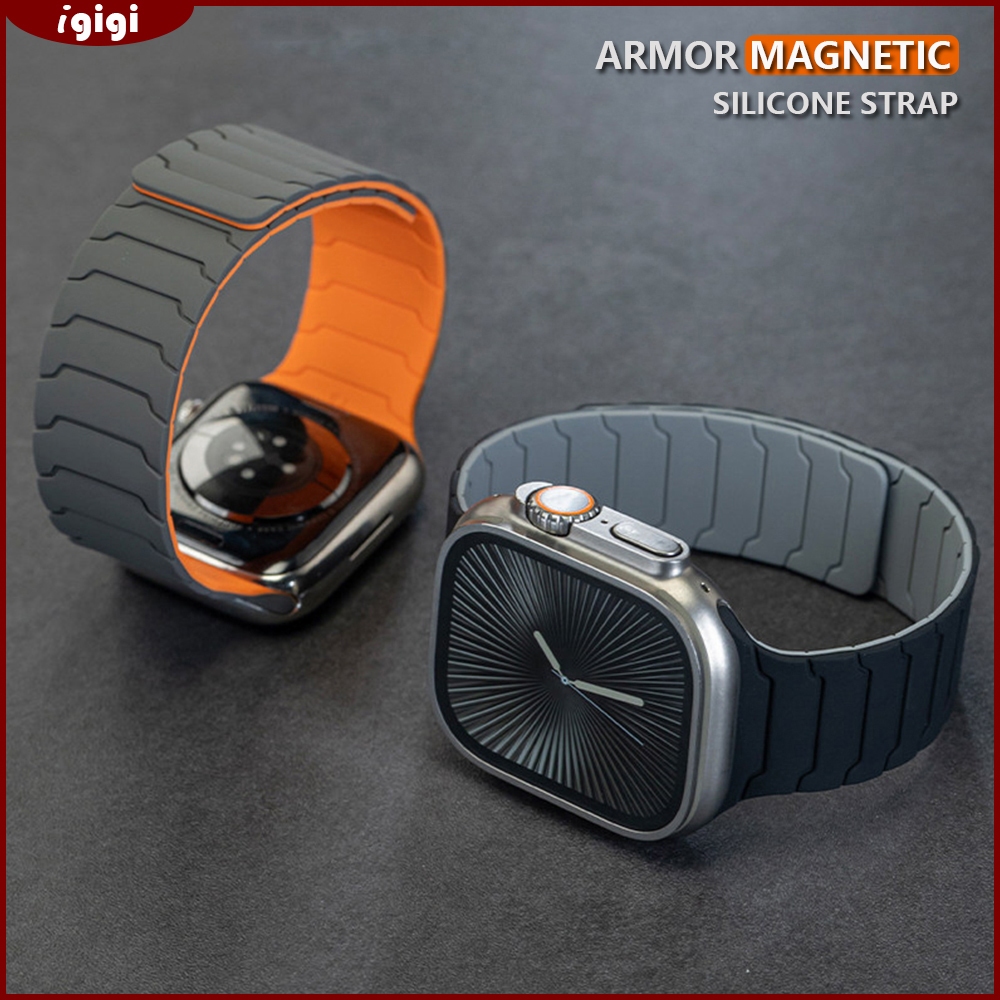 พื้นผิวเกราะแม่เหล็กสายรัดซิลิโคนสําหรับ Apple Watch 46 มม.49/45/44/42/41 มม.40 มม.38 มม.Series 1-11 SE Ultra – Breathable Dual-Color Reversible Band, Sweatproof