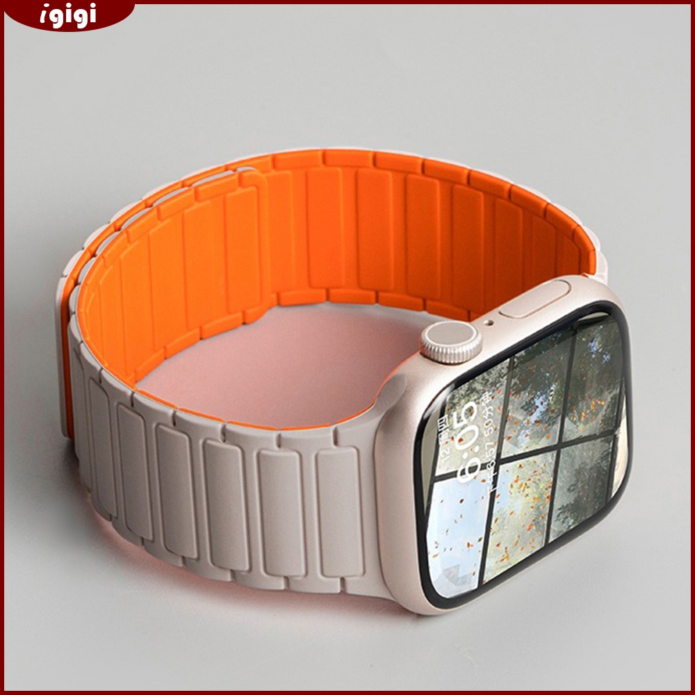 สายรัดซิลิโคนแม่เหล็กร่องแนวตั้งสําหรับ Apple Watch 46/49/45/44/42 มม.41 มม.40 มม.38 มม.Series 1-11 SE Ultra – Breathable Reversible Dual-Color Band