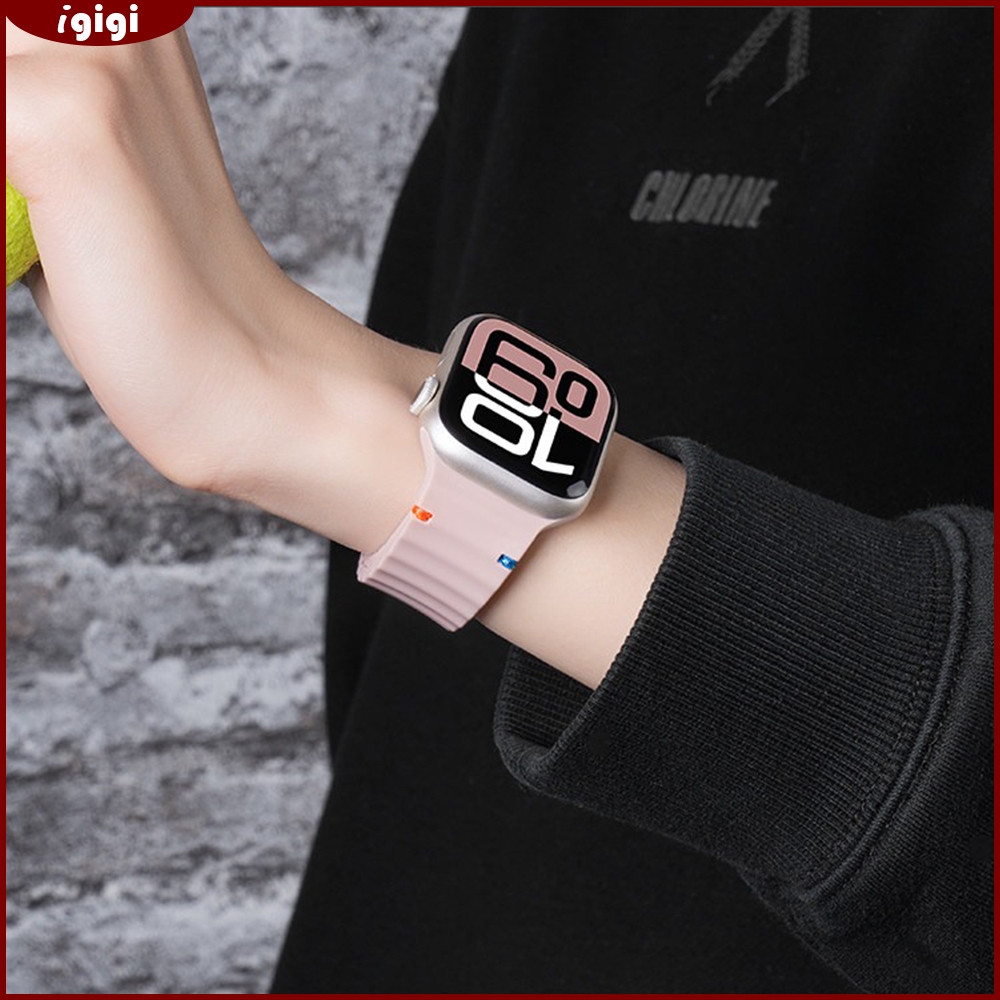 สายซิลิโคนสีตัดพื้นผิวคลื่น สําหรับ Apple Watch 46/49/45/44/42/41/40/38 มม. ชุด 1-11 แถบระบายอากาศ น้ําหนักเบา ไม่มีโลหะ