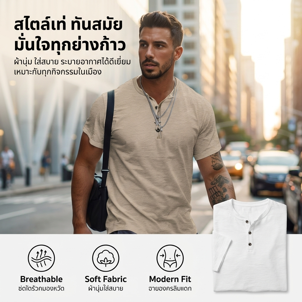 【ซัมเมอร์ฮิต】 เสื้อฮันเล่ย์ผู้ชายแห้งเร็ว กีฬาแขนสั้น ลำลองระบายดี แมทช์ง่ายอินเทรนด์