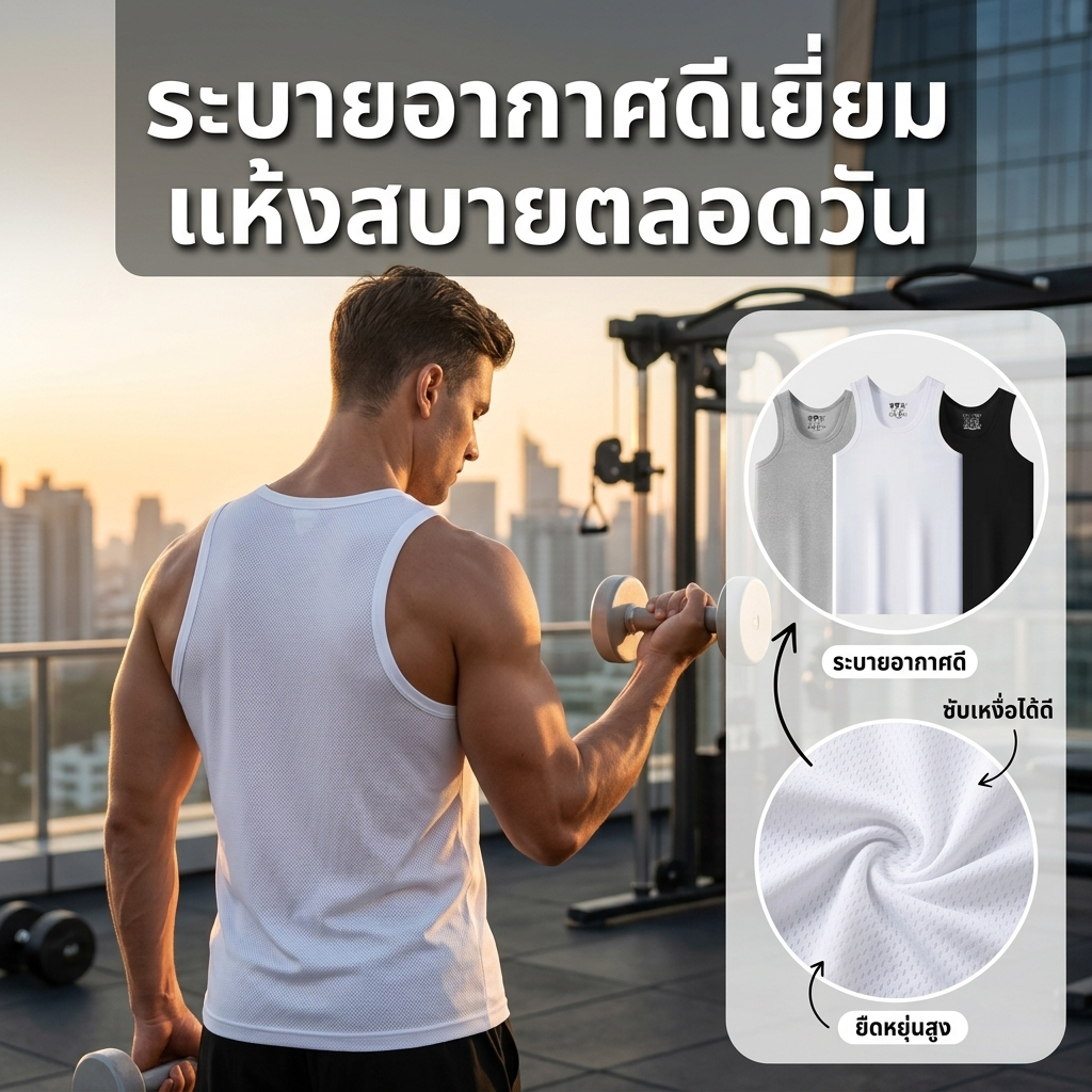 【ซัมเมอร์ฮิต】เสื้อกั๊กผู้ชายผ้าฝ้ายแท้ ระบายดีซับเหงื่อแบบบาง แนะนำฟิตเนสกีฬา