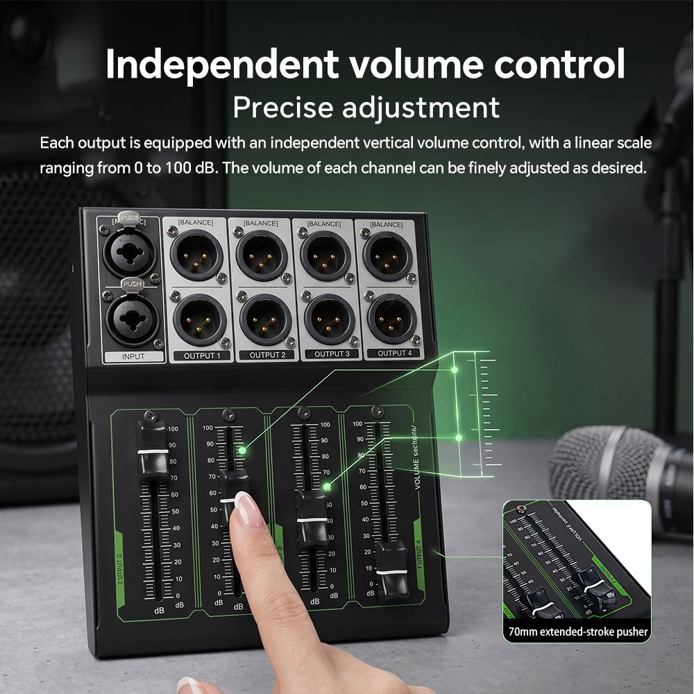 4CH Balanced XLR Passive Volume Controller สําหรับสตูดิโอถ่ายทอดสดสตรีมมิ่ง