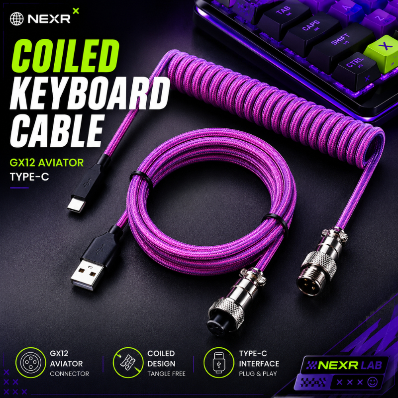 NEXR 8K GX12 Aviator Coiled Keyboard Cable Custom Braidedที่ถอดออกได้สําหรับคีย์บอร์ดแบบกลไก