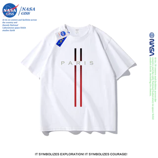 NASA เสื้อยืดชายหญิงแขนสั้น สไตล์ลำลอง summer PARIS ผ้าฝ้ายแท้ พิมพ์ลาย t-shirt แบบหลวม คอกลม ยับยากไม่ต้องรีด