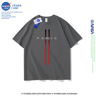 NASA เสื้อยืดชายหญิงแขนสั้น สไตล์ลำลอง summer PARIS ผ้าฝ้ายแท้ พิมพ์ลาย t-shirt แบบหลวม คอกลม ยับยากไม่ต้องรีด