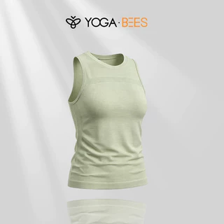 โยคะ BEES Ribbed แขนกุดโยคะเสื้อกล้ามผู้หญิงลูกเรือคอ Slim Fit ไม่มีรอยต่อออกกําลังกายเสื้อกั๊กลําลอง 6 สี