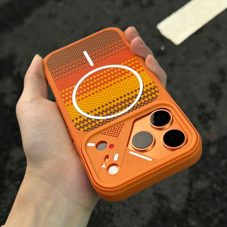 【Carbon fiber texture/AI Camera Button/With Bracket/Matte acrylic hard case/Orange】เคส compatible for iPhone 13 14 15 16 17 pro max case