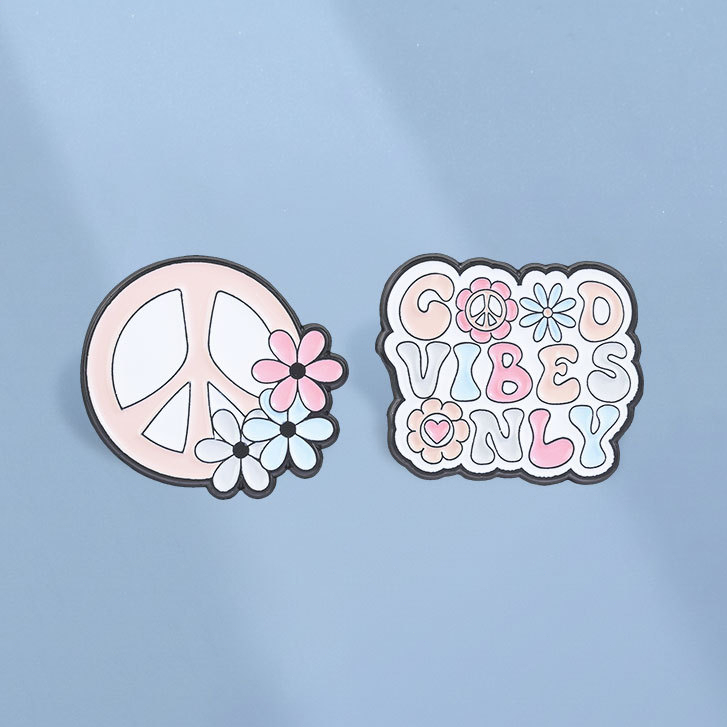 Retro Hippie เคลือบ Pins Peace Sign Good Vibes เท่านั้นดอกไม้เข็มกลัดป้ายเสื้อผ้าอุปกรณ์เสริมของขวัญสําหรับเพื่อน