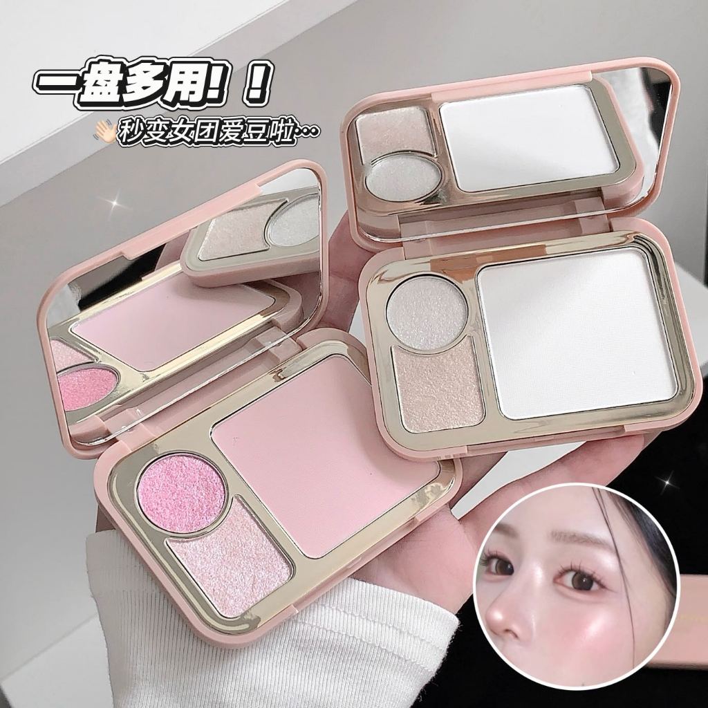 Kakashow Revitalizing 3-in-1 Face Palette Matte & Shimmer Highlighter Brightening Everyday Glow Make