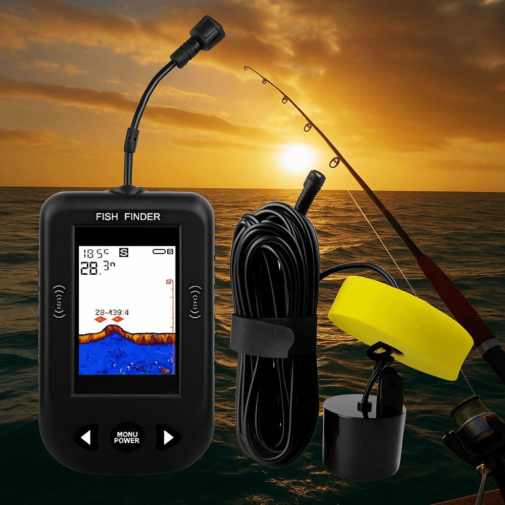 【จัดส่งเร็ว】XF03 Fish Finders, 45 องศาจอแสดงผล LCD แบบพกพา Sonar Finders, Sounder Alarm 100M ความลึกการตรวจจับลวดออกแบบ Sonar