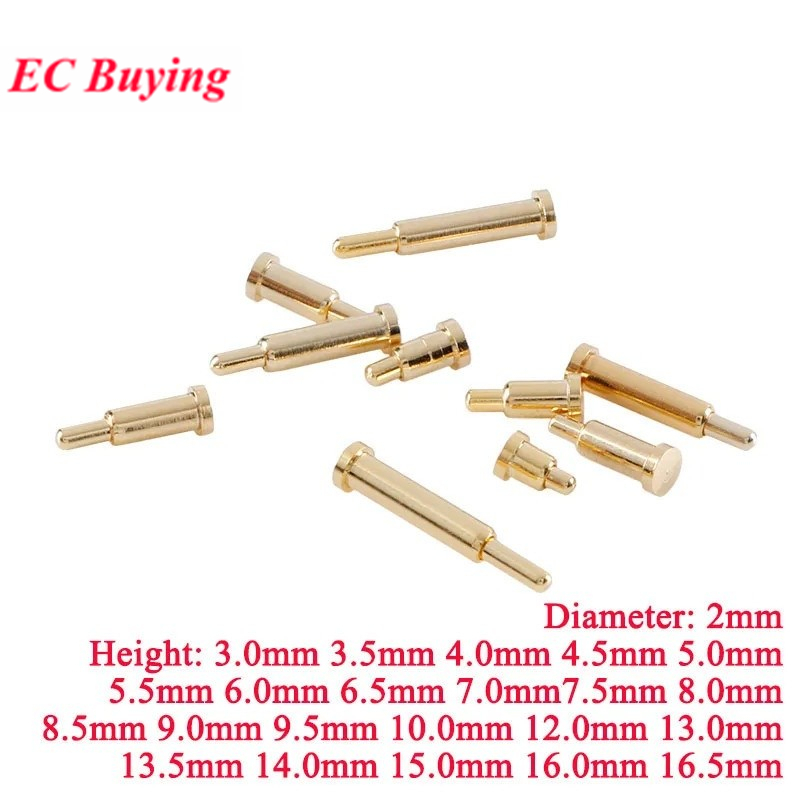 10 ชิ้น/5 ชิ้น Pogo Pin Connector Pogopin แบตเตอรี่ฤดูใบไม้ผลิโหลด Contact SMD เข็ม PCB 3 4 5 6 7 8 9 10 12 10 มม.ทดสอบ Prob เส้นผ่านศูนย์กลาง 2 มม.