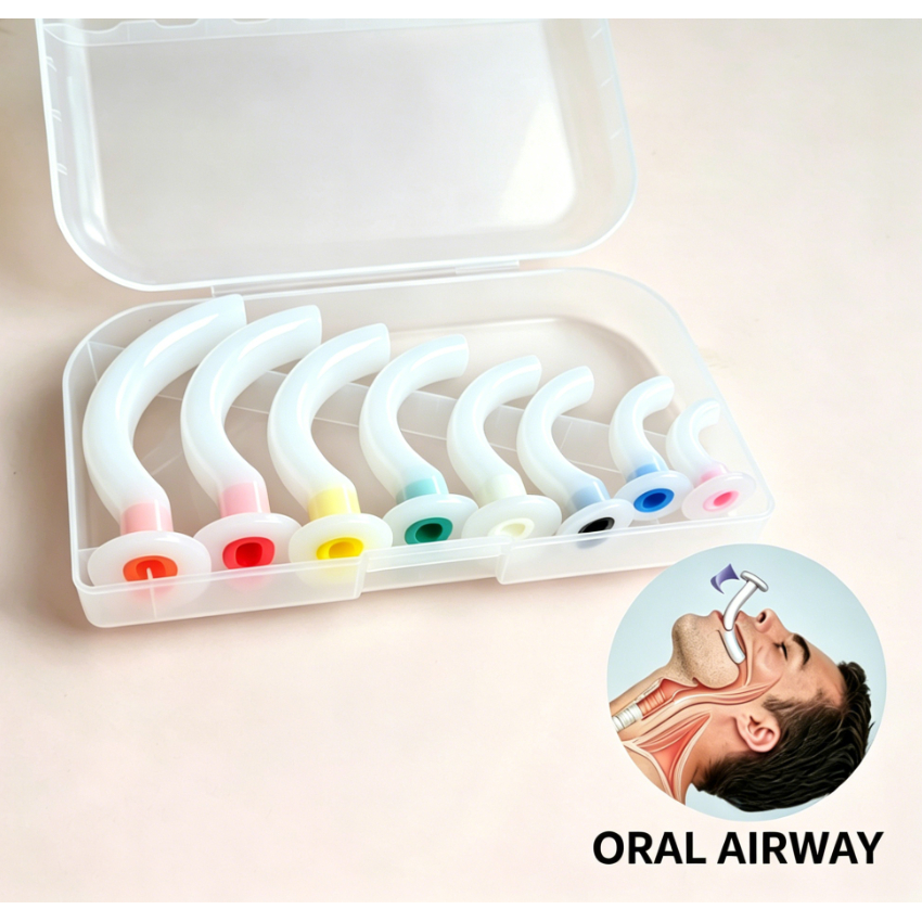 หลอดแก๊สฉุกเฉินแบบใช้แล้วทิ้ง 8 ชิ้นสําหรับผู้ป่วย,ท่อเปิดทางเดินหายใจ ทางปากแบบเซ็ท (Oral) Airway