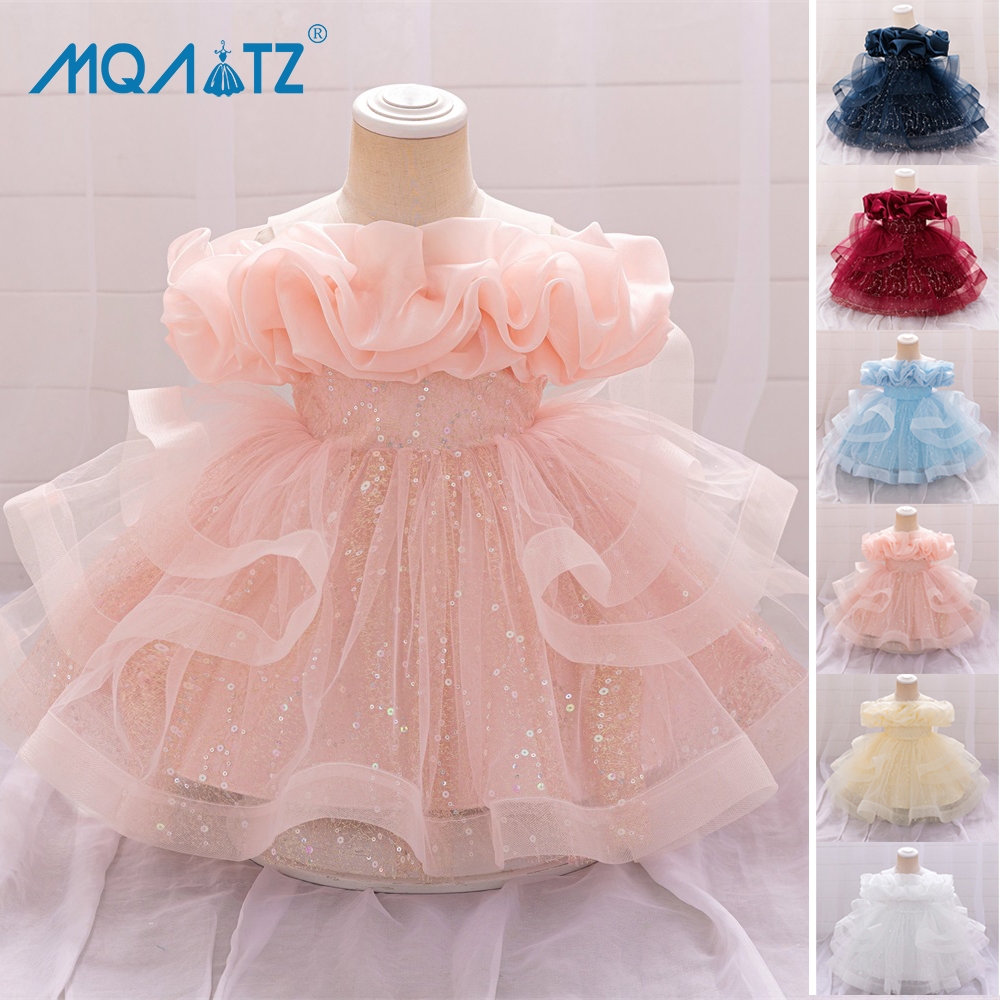 Mqatz Fluffy 1 2 ปีชุดเจ้าหญิงสําหรับเสื้อผ้าเด็กทารกการถ่ายภาพ Baptism Party Dresses ดอกไม้วันเกิดชุด AL190XZ