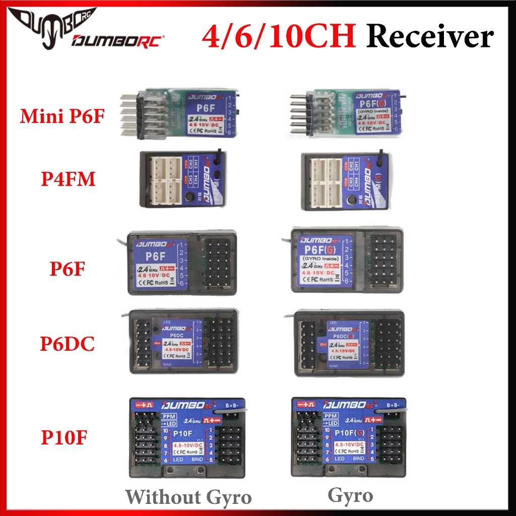 DUMBORC 4/6/10CH Mini P6F P6FG P6DC P6DCG P10FG P4FMG 2.4G Gyro Receiver สําหรับ X6 X4 DDF-350 รถรีโ