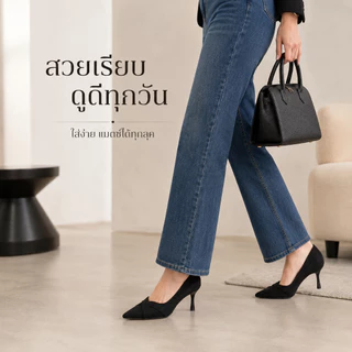 รองเท้าส้นสูงผู้หญิงหัวแหลม หนังกลับ ส้นเข็ม เสริมส้นด้านใน ใส่สบาย สำหรับทำงาน สัมภาษณ์งาน ลำลอง