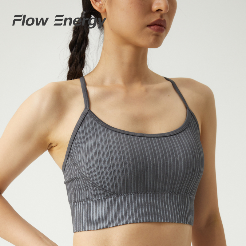 Flow Energy Sports Bra บราลายทาง สีโทนนีออนฟองน้ำถอดได้ เหมาะสำหรับพิลาทิส ฟิตเนส ปั่นจักรยาน 032