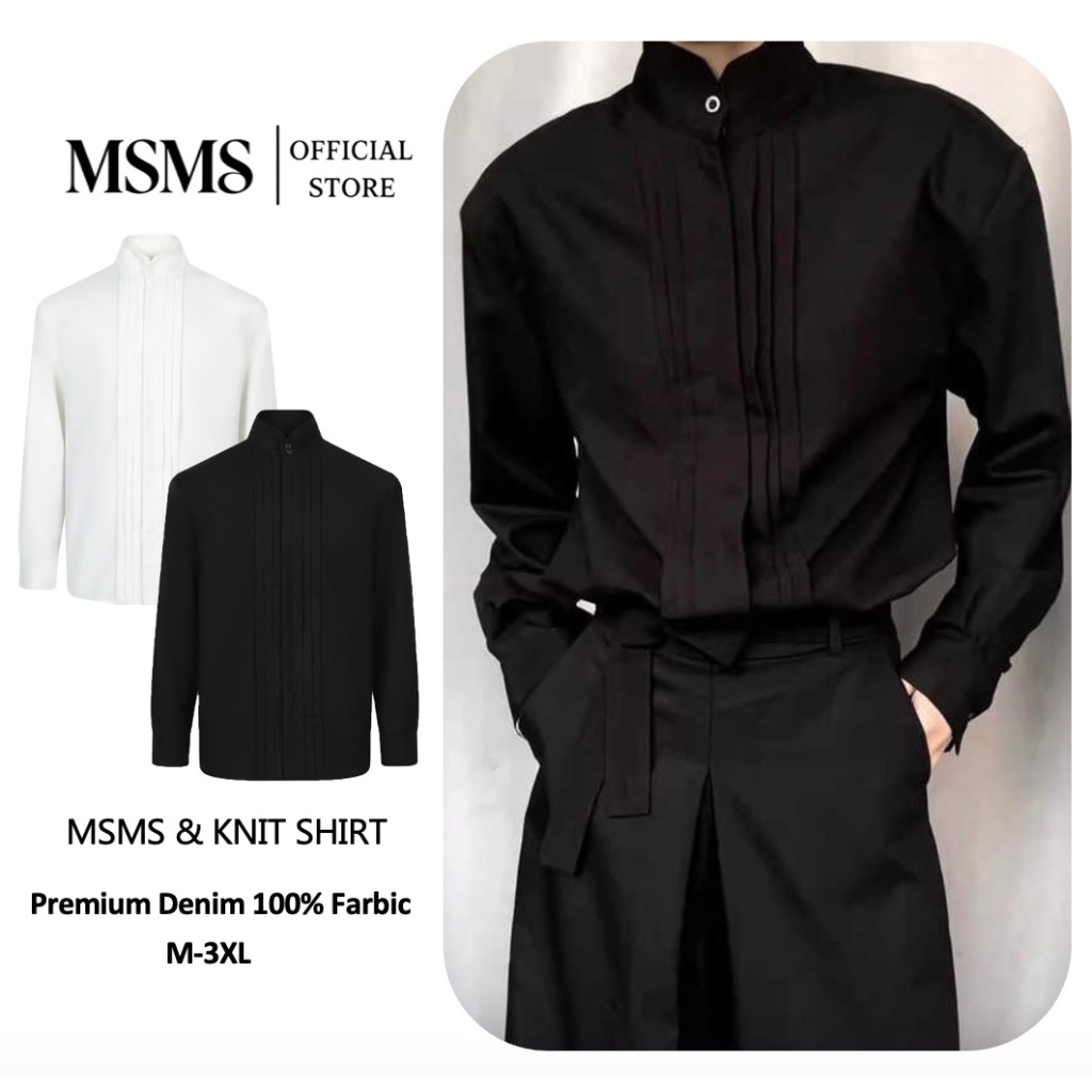 MSMS 🖤ความรู้สึกระดับไฮเอนด์เสื้อสามมิติย่นเย็บซอกใหม่จีนเสื้อด้านบนผู้ชาย