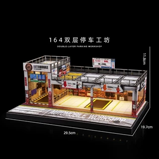 Diorama 1/64 Scale Double-Decker จําลองโรงรถรุ่นพร้อมไฟที่จอดรถกล่องแสดงรถขนาดเล็ก