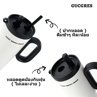 Gucgres (720ml/24oz) แก้วเก็บความเย็นสแตนเลส 316 พร้อมคูลเลอร์และฉนวนกันความร้อนถ้วยน้ําเคลือบเซรามิกความจุขนาดใหญ่พร้อมที่จับและหลอด