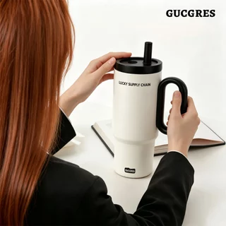 Gucgres (720ml/24oz) แก้วเก็บความเย็นสแตนเลส 316 พร้อมคูลเลอร์และฉนวนกันความร้อนถ้วยน้ําเคลือบเซรามิกความจุขนาดใหญ่พร้อมที่จับและหลอด