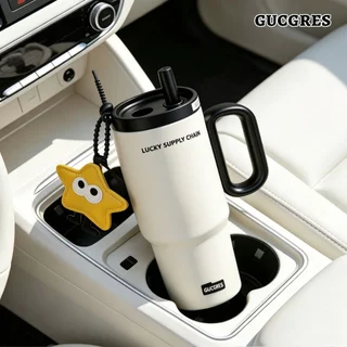 Gucgres (720ml/24oz) แก้วเก็บความเย็นสแตนเลส 316 พร้อมคูลเลอร์และฉนวนกันความร้อนถ้วยน้ําเคลือบเซรามิกความจุขนาดใหญ่พร้อมที่จับและหลอด
