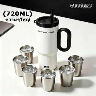 Gucgres (720ml/24oz) แก้วเก็บความเย็นสแตนเลส 316 พร้อมคูลเลอร์และฉนวนกันความร้อนถ้วยน้ําเคลือบเซรามิกความจุขนาดใหญ่พร้อมที่จับและหลอด