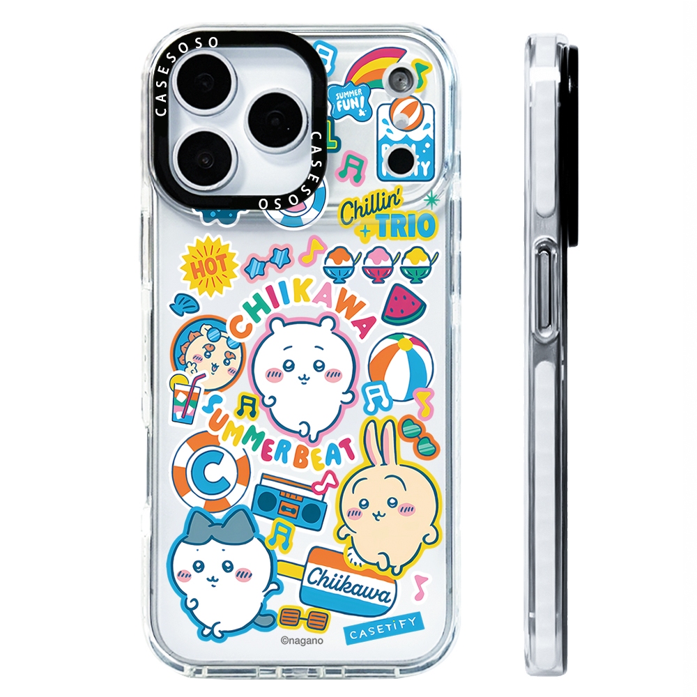 น่ารัก Chikawa ฤดูร้อน Partv สติกเกอร์สําหรับ IPhone 11 14 15 16 Pro Max 12 Mini ฝาครอบ X XR XS Max ซิลิโคนนุ่มกันชนใส SE 2022 6 7 8 Plus ปลอกกันกระแทก
