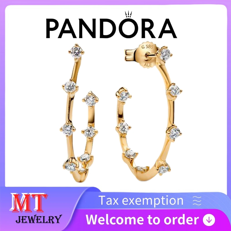 ขายร้อน 100% S925 เงินบริสุทธิ์คู่เครื่องประดับของผู้หญิง Pandora Era Lab-Grown Diamond Station Hoop