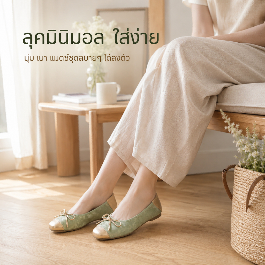 รองเท้าบัลเลต์ผู้หญิงหัวเหลี่ยม พื้นแบน พื้นนุ่ม สวมง่าย ใส่สบาย สไตล์ฝรั่งเศส รองเท้าแฟชั่นลำลอง