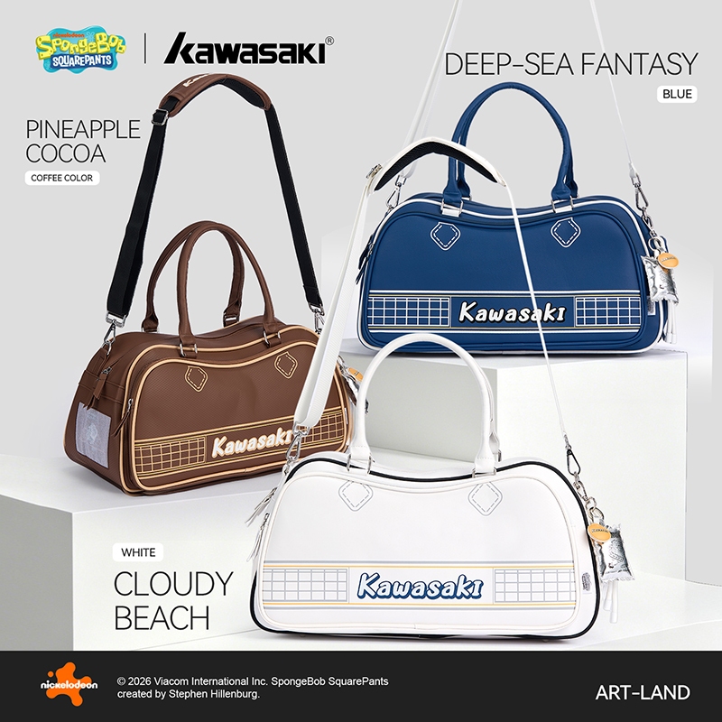 Kawasaki SpongeBob Co brand D2004&D2005 Pickleball Bag Boston Bag กระเป๋าแบดมินตันกระเป๋าถือความจุขนาดใหญ่มัลติฟังก์ชั่น