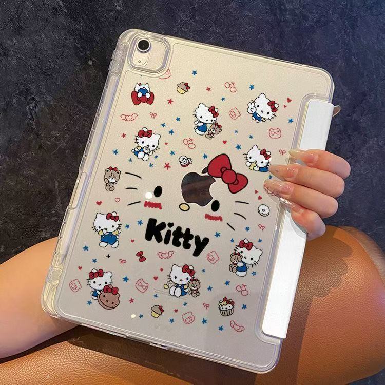 เคส iPad การ์ตูน Hello Kitty, Y-fold ขาตั้งหลายมุมเคสป้องกันการตกสําหรับ iPad Air7 iPad 11 Gen Pro11