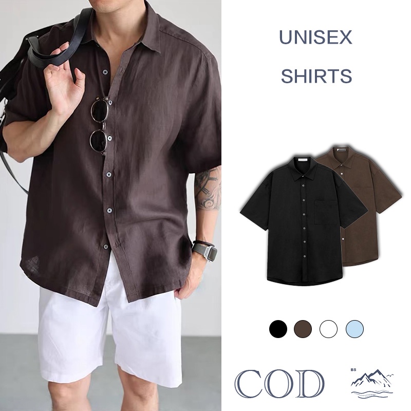 BS |shirts เสื้อเชิ้ตแขนสั้นผู้ชาย ทำจากผ้าลินินแห้งเร็ว สวมใส่สบายสำหรับเทศกาลสงกรานต์และวันหยุดที่ชายหาด