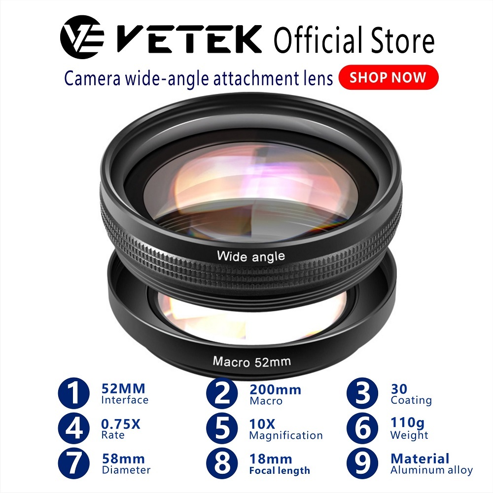 เลนส์กล้อง เลนส์มาโครมุมกว้าง 2in1 สําหรับกล้อง sony zv e10 zv1 และ Canon G7X Series 52 มม. 40.5 มม.