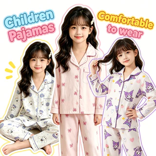 Flash Sale เสื้อผ้าเด็ก Teens Long Sleeve Lapel Home wear Hypoallergenic Poly-cotton Boys หรือ Girls Nightdress สําหรับ 6 -
