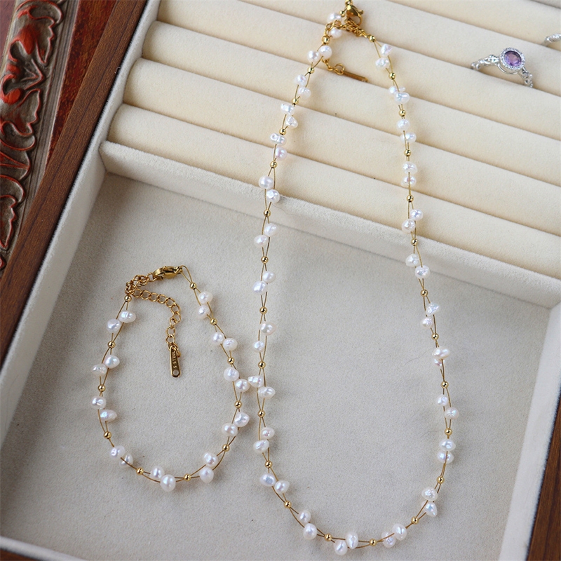 Vintage Starry Sky ไข่มุกน้ําจืดธรรมชาติทอผ้าสร้อยข้อมือสร้อยคออเนกประสงค์