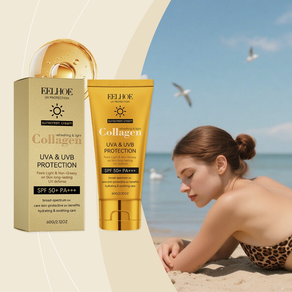 ปลาไหล ครีมกันแดดคอลลาเจน 60g SPF50+ PA+++ UVA & UVB Protection Refreshing Non-Greasy