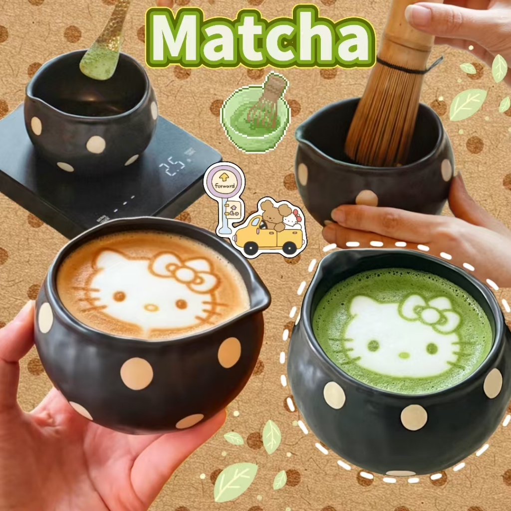 ส่งจากไทย🍵ชามมัทฉะสไตล์ญี่ปุ่นที่มีจุดสีขาว, เซรามิก ชวัน สําหรับราชวงศ์เพลง เดียน ชะอํา & มัทฉะ ปัด