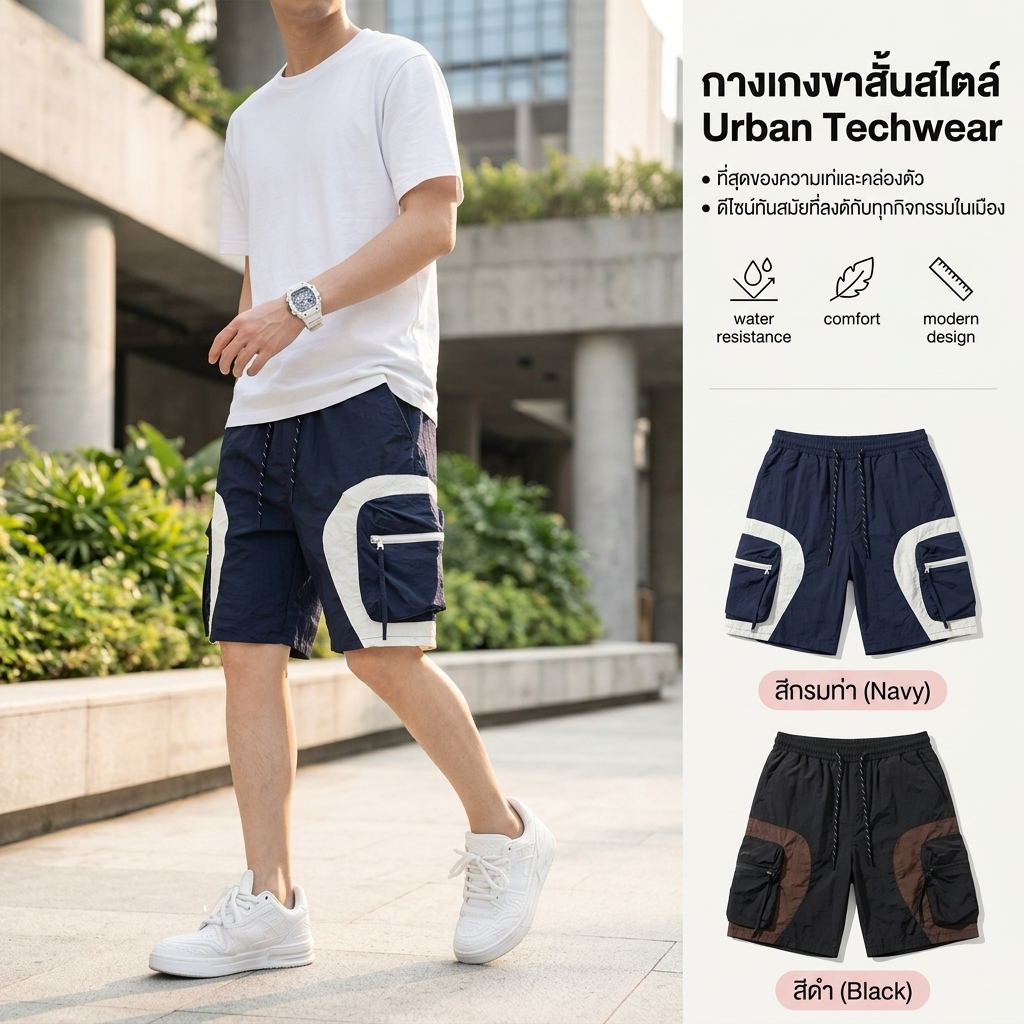 【ฤดูร้อนห้ามพลาด】กางเกงขาสั้นผู้ชายสไตล์เวิร์กแวร์ระบายอากาศ หลวมไซส์ใหญ่สปอร์ตลำลอง